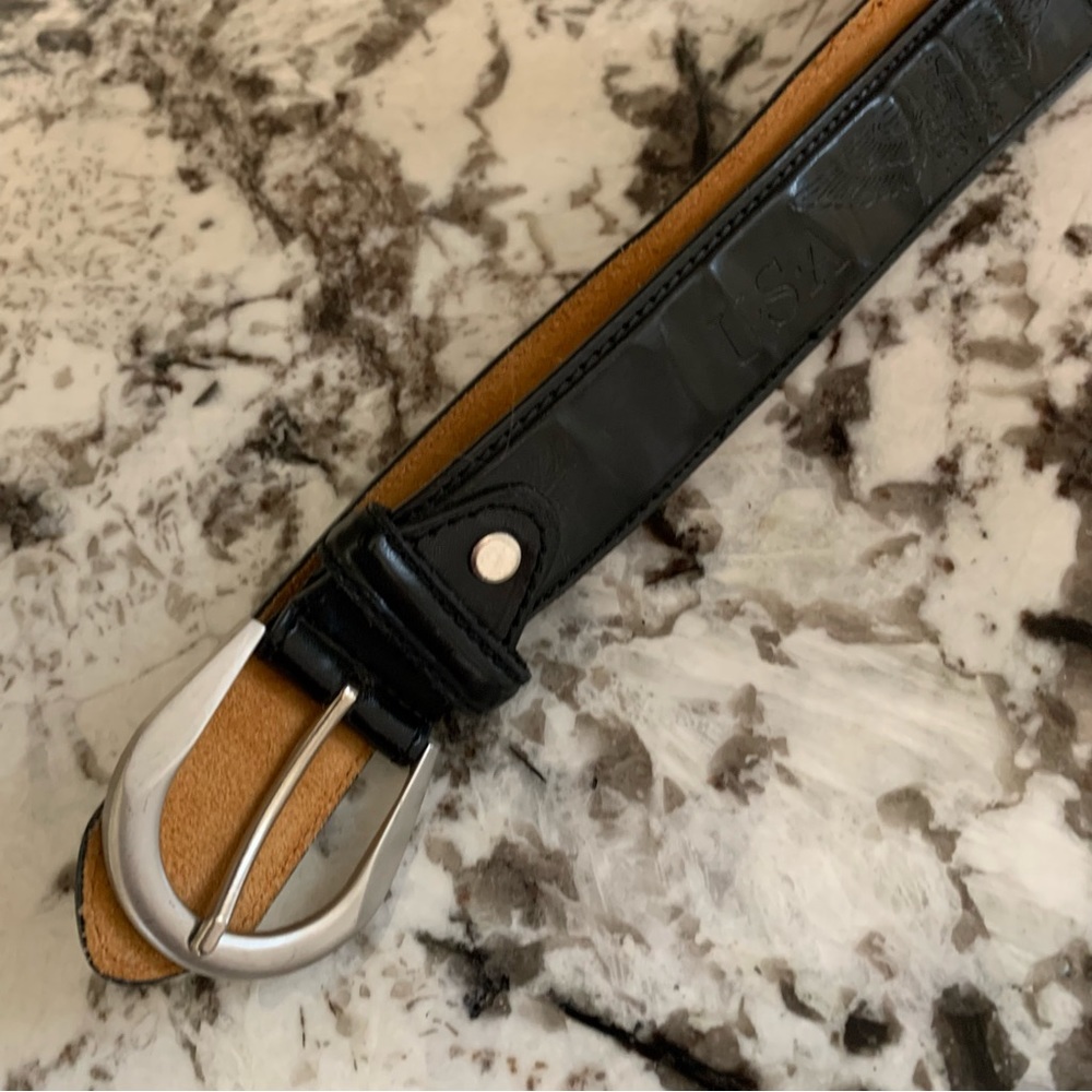 Mens Genuine Black Leather Embossed with Eagle & USA  - Silver-tone Buckle 34/36 - Picture 12 of 13